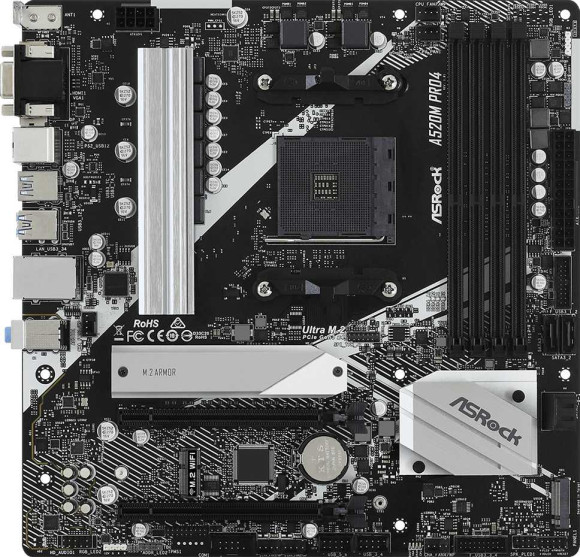 Материнская плата Asrock A520M PRO4 Soc-AM4 AMD A520 4xDDR4 mATX AC`97 8ch(7.1) GbLAN RAID+VGA+HDMI+DP Материнская плата Asrock A520M PRO4 Soc-AM4 AMD A520 4xDDR4 mATX AC`97 8ch(7.1) GbLAN RAID+VGA+HDMI+DP