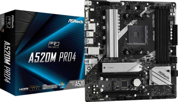 Материнская плата Asrock A520M PRO4 Soc-AM4 AMD A520 4xDDR4 mATX AC`97 8ch(7.1) GbLAN RAID+VGA+HDMI+DP Материнская плата Asrock A520M PRO4 Soc-AM4 AMD A520 4xDDR4 mATX AC`97 8ch(7.1) GbLAN RAID+VGA+HDMI+DP