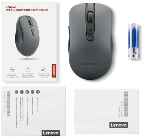 Мышь Lenovo WL310 Bluetooth Silent черный оптическая 1600dpi silent беспров. 5but (GY51Q65621) Мышь Lenovo WL310 Bluetooth Silent черный оптическая 1600dpi silent беспров. 5but (GY51Q65621)