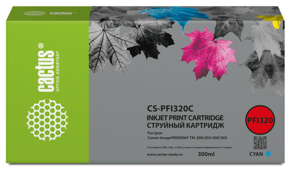 Картридж струйный Cactus CS-PFI320C PFI-320 C голуб.пигм. (300мл) для Canon imagePROGRAF TM-200/TM-200 MFP L24ei/TM-205/TM-300