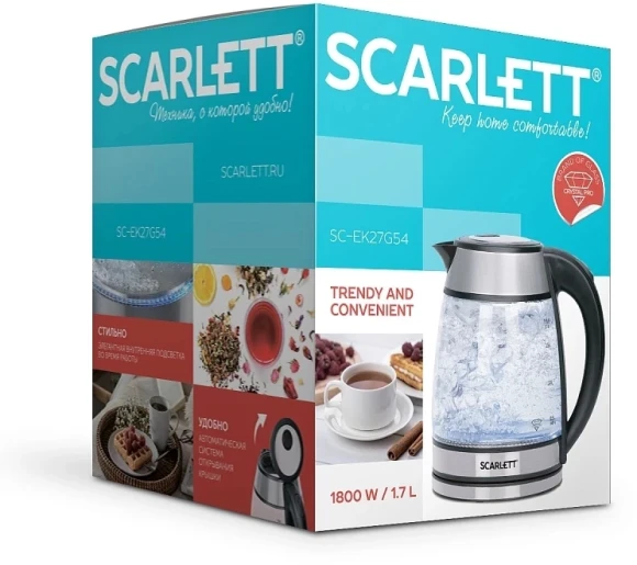 Чайник электрический Scarlett SC-EK27G54 1.7л. 1800Вт серебристый/черный корпус: нерж.сталь/стекло Чайник электрический Scarlett SC-EK27G54 1.7л. 1800Вт серебристый/черный корпус: нерж.сталь/стекло