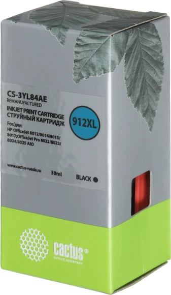 Картридж струйный Cactus CS-3YL84AE 912XL черный (30мл) для HP OfficeJet 8012/8014/8015/8017;OfficeJet Pro 8022/8023/8024/8025 AIO Картридж струйный Cactus CS-3YL84AE 912XL черный (30мл) для HP OfficeJet 8012/8014/8015/8017;OfficeJet Pro 8022/8023/8024/8025 AIO