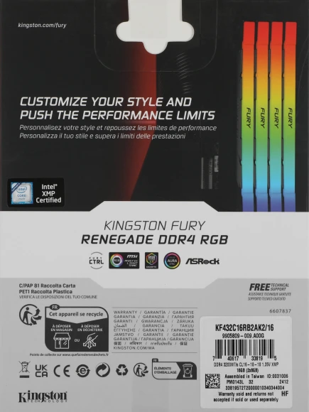 Память DDR4 2x8GB 3200MHz Kingston KF432C16RB2AK2/16 Fury Renegade RGB RTL Gaming PC4-25600 CL16 DIMM 288-pin 1.35В kit dual rank с радиатором Ret Память DDR4 2x8GB 3200MHz Kingston KF432C16RB2AK2/16 Fury Renegade RGB RTL Gaming PC4-25600 CL16 DIMM 288-pin 1.35В kit dual rank с радиатором Ret