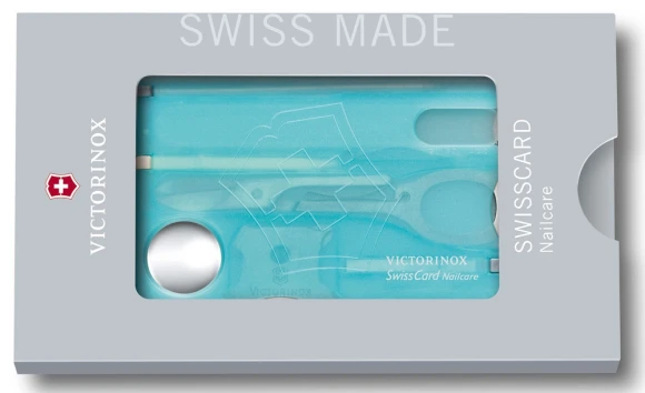 Швейцарская карта Victorinox SwissCard Nailcare (0.7240.T21) бирюзовый полупрозрачный коробка подарочная
