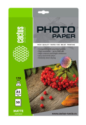 Фотобумага Cactus CS-MA517050 A5/170г/м2/50л./белый матовое для струйной печати Фотобумага Cactus CS-MA517050 A5/170г/м2/50л./белый матовое для струйной печати