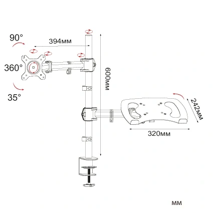 Кронштейн для монитора/ноутбука Cactus CS-VM-LH07-AL серебряный 13"-27" макс.8кг настольный поворот и наклон