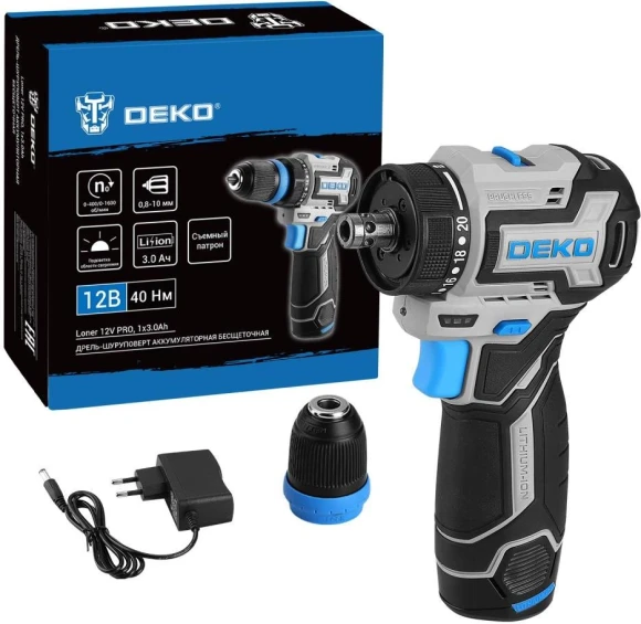 Дрель-шуруповерт Deko Loner 12V Pro аккум. патрон:быстрозажимной (кейс в комплекте) (085-1122)