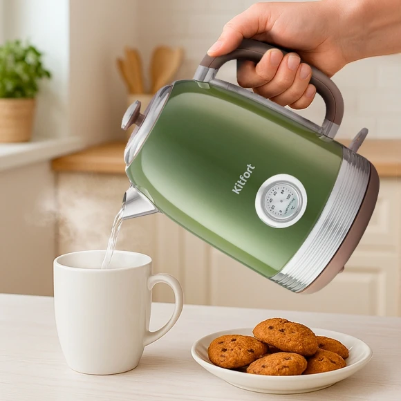 Чайник электрический Kitfort КТ-6110 1.7л. 2200Вт зеленый корпус: металл/пластик