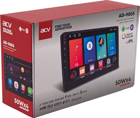 Автомагнитола ACV AD-9003 (V2) 2DIN 4x50Вт USB 2.0 AUX 2048Mb Android 9" WiFi 2 (41394)