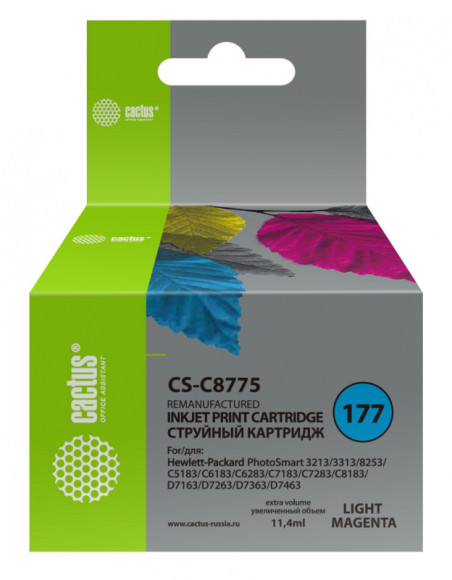 Картридж струйный Cactus CS-C8775 №177 светло-пурпурный (11.4мл) для HP PS 3213/3313/8253/C5183/C6183/C6283/C7183/C7283/C8183/D7163/D7263/D7363/D7463 с чипом