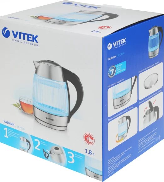 Чайник электрический Vitek VT-7030 1.8л. 2200Вт черный/серебристый корпус: нерж.сталь
