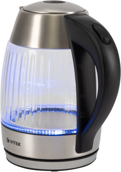 Чайник электрический Vitek VT-7030 1.8л. 2200Вт черный/серебристый корпус: нерж.сталь