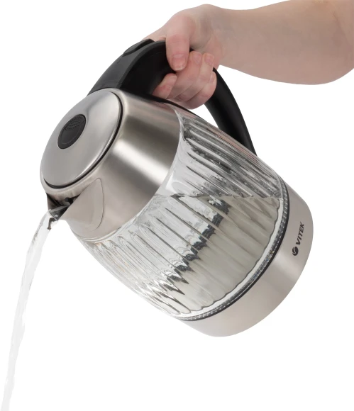 Чайник электрический Vitek VT-7030 1.8л. 2200Вт черный/серебристый корпус: нерж.сталь