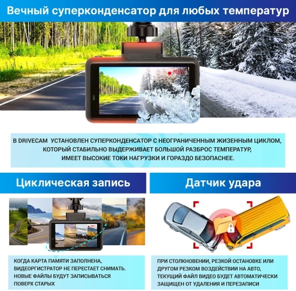 Видеорегистратор с радар-детектором TrendVision DriveCam Real 4K Signature LNA 2CH GPS ГЛОНАСС черный