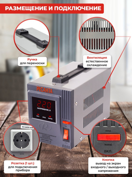 Стабилизатор напряжения Ресанта АСН-500/1-Ц однофазный серый (63/6/1)