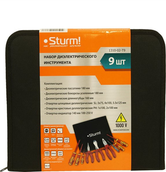 Набор инструментов Sturm! 1310-02-T9 9 предметов диэлектр.покр. Набор инструментов Sturm! 1310-02-T9 9 предметов диэлектр.покр.