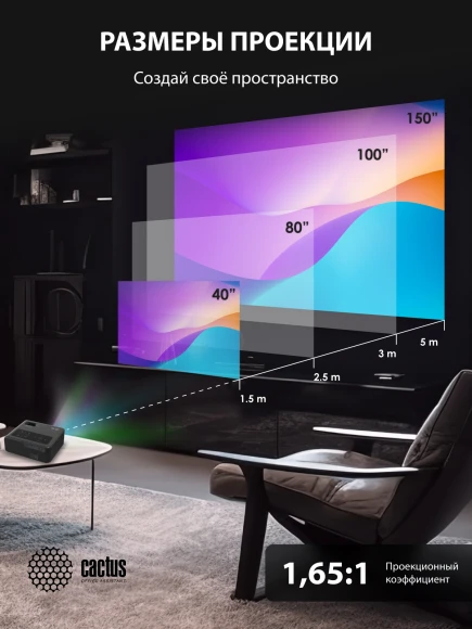 Проектор Cactus CS-PRM.01B.Full HD LCD 19000Lm LS 700Lm ANSI (1920x1080) 2500:1 ресурс лампы:50000часов 2xUSB typeA 2xHDMI 1.8кг