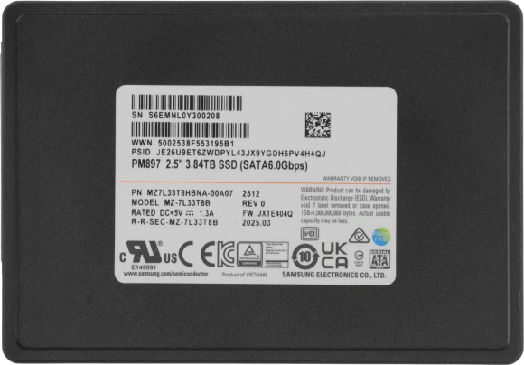 Накопитель SSD Samsung SATA-III 3.84TB MZ7L33T8HBNA-00A07 PM897 2.5" 3 DWPD OEM