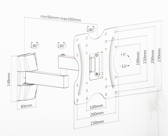Кронштейн для телевизора Ultramounts UM899 черный 23"-43" макс.20кг настенный поворотно-выдвижной и наклонный Кронштейн для телевизора Ultramounts UM899 черный 23"-43" макс.20кг настенный поворотно-выдвижной и наклонный