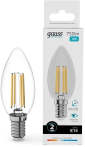 Лампа филам. Gauss Filament 9Вт цок.:E27 груша 220B св.свеч.бел.нейт. (упак.:10шт) (22229)