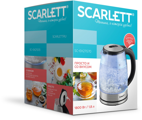Чайник электрический Scarlett SC-EK27G70 1.8л. 1800Вт серебристый/черный корпус: стекло/металл/пластик