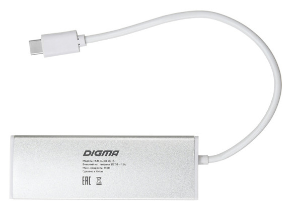 Разветвитель USB-C Digma HUB-4U3.0-UC-S 4порт. серебристый Разветвитель USB-C Digma HUB-4U3.0-UC-S 4порт. серебристый