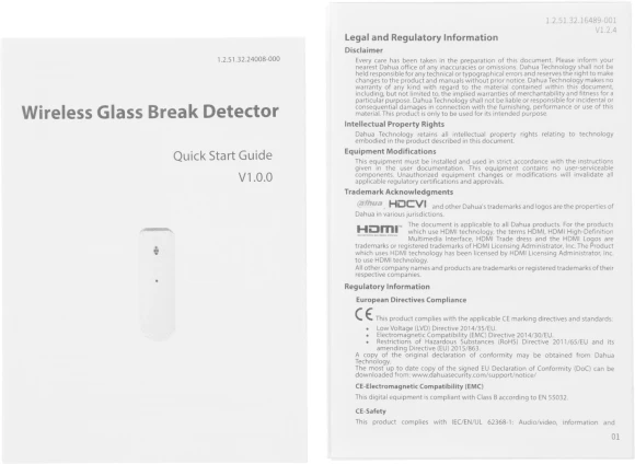 Датчик разб.стекла Dahua DHI-ARD512-W2(868) белый Датчик разб.стекла Dahua DHI-ARD512-W2(868) белый