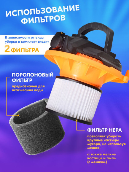 Строительный пылесос Вихрь СП-1500/30 1500Вт (уборка: сухая/влажная) серый