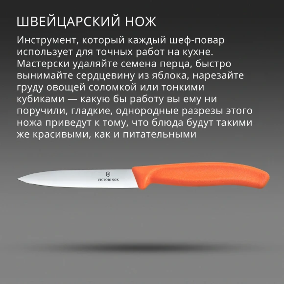 Нож кухонный Victorinox Swiss Classic (6.7709.C1) для овощей лезв.100мм прямая заточка оранжевый Нож кухонный Victorinox Swiss Classic (6.7709.C1) для овощей лезв.100мм прямая заточка оранжевый