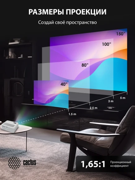 Проектор Cactus CS-PRM.01WT.Full HD LCD 19000Lm LS 700Lm ANSI (1920x1080) 2500:1 ресурс лампы:50000часов 2xUSB typeA 2xHDMI 1.8кг