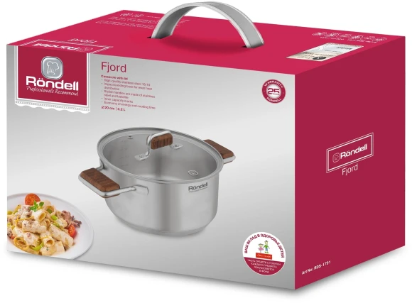 Кастрюля Rondell Fjord RDS-1791 3.2л. d=20см (с крышкой) стальной Кастрюля Rondell Fjord RDS-1791 3.2л. d=20см (с крышкой) стальной