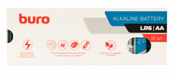 Батарея Buro Alkaline LR6 AA (10шт) коробка Батарея Buro Alkaline LR6 AA (10шт) коробка