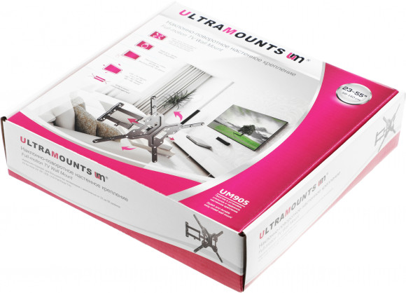 Кронштейн для телевизора Ultramounts UM905 черный 23"-55" макс.30кг настенный поворотно-выдвижной и наклонный