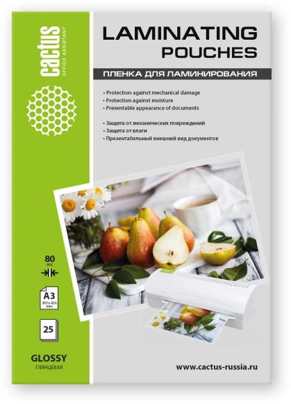 Пленка для ламинирования Cactus 80мкм A3 (25шт) глянцевая 303x426мм CS-LPGА38025