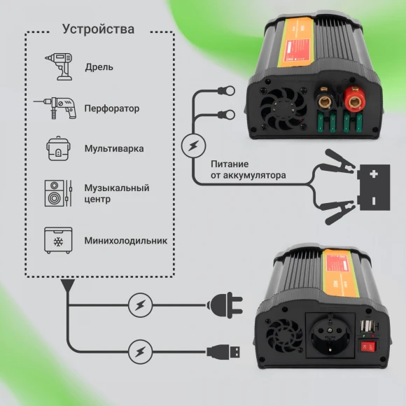Автоинвертор Digma AI1000-12W 1000Вт Автоинвертор Digma AI1000-12W 1000Вт