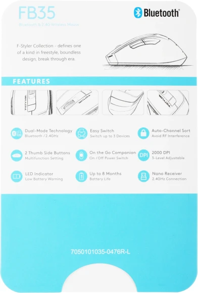 Мышь A4Tech Fstyler FB35 белый/серый оптическая 2000dpi беспров. BT/Radio USB для ноутбука 6but (FB35 ICY WHITE)