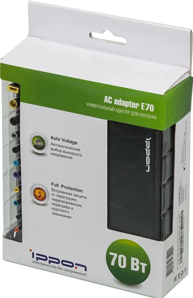 Блок питания Ippon E70 автоматический 70W 18.5V-20V 11-коннект. 3.5A от бытовой электросети LED индикатор Блок питания Ippon E70 автоматический 70W 18.5V-20V 11-коннект. 3.5A от бытовой электросети LED индикатор
