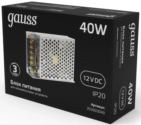 Блок питания Gauss 202003040 встраив. для лен.светод. черный