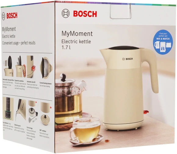 Чайник электрический Bosch TWK2M167 1.7л. 2400Вт бежевый корпус: пластик