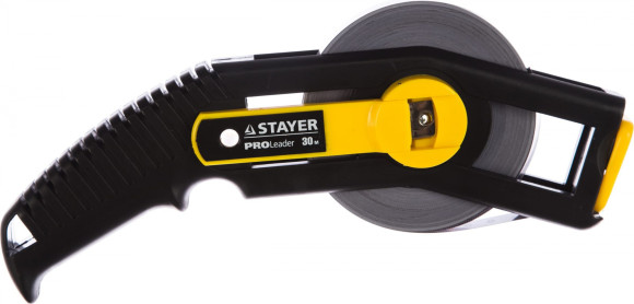 Лента мерная геодезическая Stayer Leader дл.полотна 30м изм.шкала в см черный/желтый (2-34183-030)