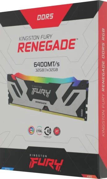 Память DDR5 32GB 6400MHz Kingston KF564C32RSA-32 Fury Renegade XMP RGB RTL Gaming PC5-51200 CL32 DIMM 288-pin 1.4В quad rank с радиатором Ret