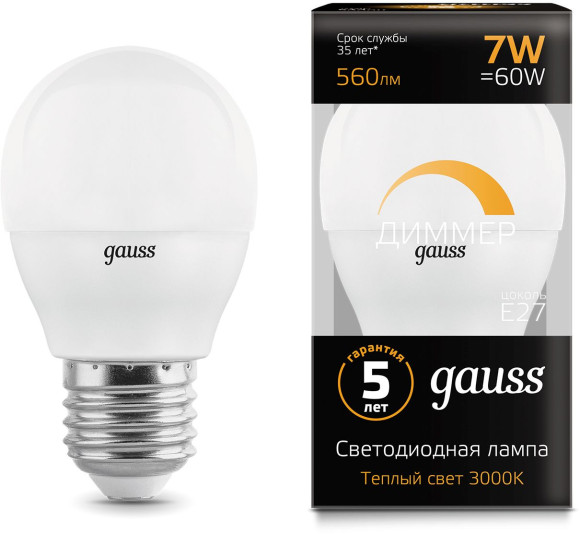 Лампа филам. Gauss Filament A60 10Вт цок.:E27 груша 220B св.свеч.бел.теп. (упак.:1шт) (102202110-D)