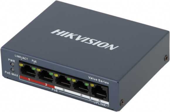 Коммутатор Hikvision DS-3E0105P-E/M(B) 4x100Мбит/с 4PoE+ 35W неуправляемый