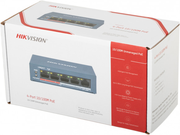 Коммутатор Hikvision DS-3E0105P-E/M(B) 4x100Мбит/с 4PoE+ 35W неуправляемый
