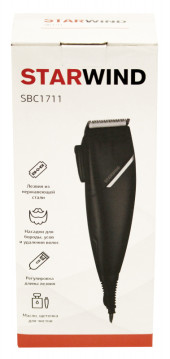 Машинка для стрижки Starwind SBC1711 черный/серебристый 15Вт (насадок в компл:4шт)