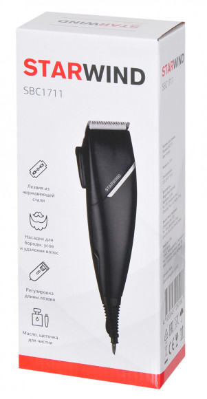 Машинка для стрижки Starwind SBC1711 черный/серебристый 15Вт (насадок в компл:4шт)