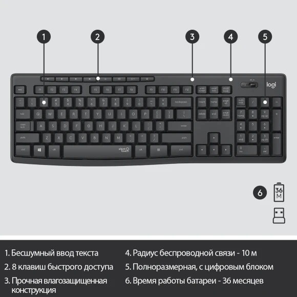 Клавиатура + мышь Logitech MK295 клав:черный мышь:черный USB беспроводная (920-009807)