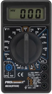 Мультиметр PROconnect M838 DT838 цифровой черный (13-3013) Мультиметр PROconnect M838 DT838 цифровой черный (13-3013)