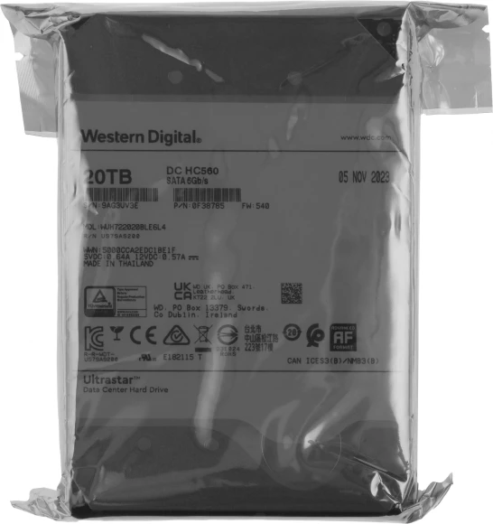 Жесткий диск WD SATA-III 20TB 0F38785/0F38643 WUH722020BLE6L4 Server Ultrastar DC HC560 512E (7200rpm) 512Mb 3.5"