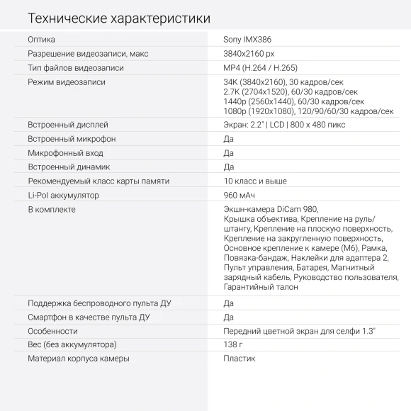 Экшн-камера Digma DiCam 980 1xCMOS 12Mpix черный